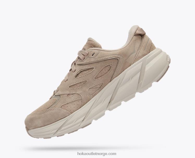 NR60675 clifton l semsket skinn kvinner rett og slett taupe/pimpstein Hoka
